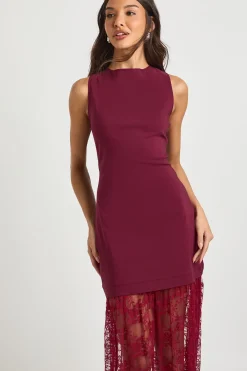 boohoo Robe Longue Sans Manches à Ourlet en Dentelle<Femme Satin Et Dentelle|Robes