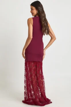 boohoo Robe Longue Sans Manches à Ourlet en Dentelle<Femme Satin Et Dentelle|Robes