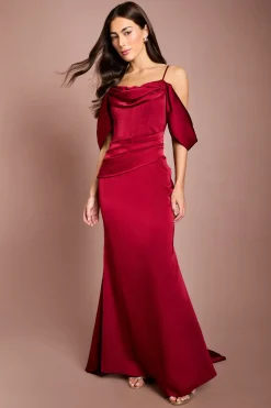 Coast Robe Longue Satinée À Corsage Drapé Et Col Bénitier<Femme Robes Corset|Satin Et Dentelle