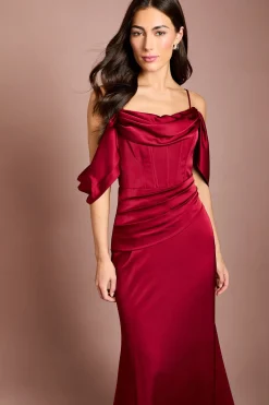 Coast Robe Longue Satinée À Corsage Drapé Et Col Bénitier<Femme Robes Corset|Satin Et Dentelle
