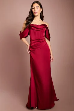 Coast Robe Longue Satinée À Corsage Drapé Et Col Bénitier<Femme Robes Corset|Satin Et Dentelle