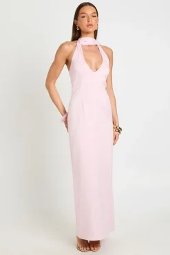 Robe Longue Satinée À Décolleté Plongeant Avec Lien Au Cou