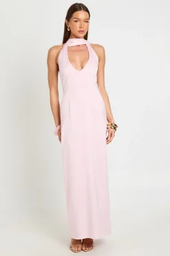 Robe Longue Satinée À Décolleté Plongeant Avec Lien Au Cou