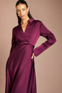 Coast Robe Longue Satinée À Encolure Cache-cœur<Femme Satin Et Dentelle|Robes À Manches Longues