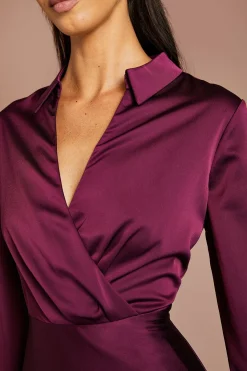 Coast Robe Longue Satinée À Encolure Cache-cœur<Femme Satin Et Dentelle|Robes À Manches Longues