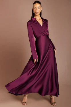 Coast Robe Longue Satinée À Encolure Cache-cœur<Femme Satin Et Dentelle|Robes À Manches Longues