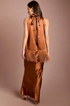 Robe Longue Satinée À Franges Et Col Licou Coast Muse