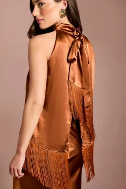 Robe Longue Satinée À Franges Et Col Licou Coast Muse
