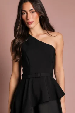 Robe Longue Satinée À Une Épaule Avec Détail Volant