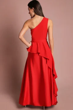 Coast Robe Longue Satinée À Une Épaule Avec Détail De Volants<Femme Satin Et Dentelle|Robes