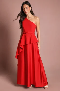 Coast Robe Longue Satinée À Une Épaule Avec Détail De Volants<Femme Satin Et Dentelle|Robes