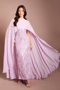 Robe Longue À Sequins Avec Manches Cape