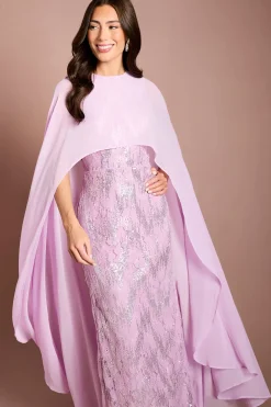 Robe Longue À Sequins Avec Manches Cape