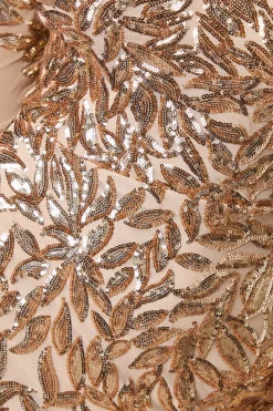 Robe Longue À Sequins Floraux Et Manches Longues