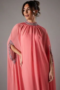 Robe Longue à Sequins Style Cape en Mousseline