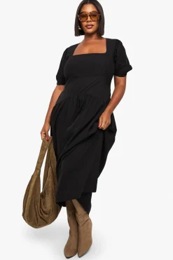 boohoo Robe Longue Smockée Grande Taille À Manches Bouffantes<Femme Robes|Robes De Jour