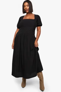 boohoo Robe Longue Smockée Grande Taille À Manches Bouffantes<Femme Robes|Robes De Jour