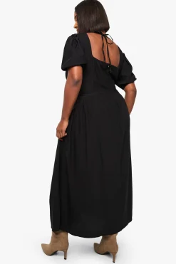 boohoo Robe Longue Smockée Grande Taille À Manches Bouffantes<Femme Robes|Robes De Jour