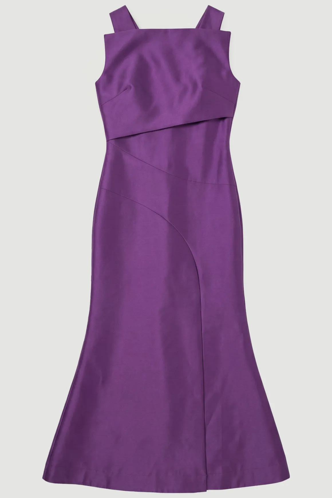 Robe Longue Structurée à Taille Drapée en Sergé Satiné