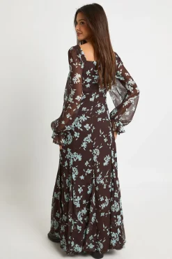 boohoo Robe Longue Style Laitière En Mousseline De Soie Froissée À Motif Floral<Femme Robes À Manches Longues|Robes