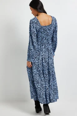 Dorothy Perkins Robe Longue Étagée à Encolure Carrée et Manches Bouffantes Petite Taille Bleue<Femme Robes|Robes Longues