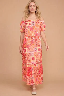 Robe Longue Étagée À Imprimé Floral Avec Épaules Dénudées Bardot Et Manches Bouffantes