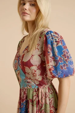 Dorothy Perkins Robe Longue Étagée À Manches Bouffantes Et Devant Cache-cœur À Motif Patchwork<Femme Robes Mi-Longues|Robes