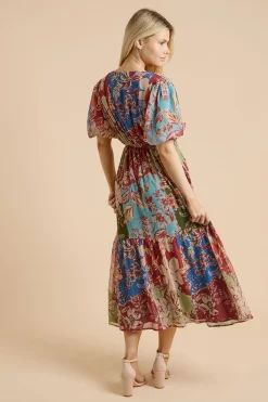 Dorothy Perkins Robe Longue Étagée À Manches Bouffantes Et Devant Cache-cœur À Motif Patchwork<Femme Robes Mi-Longues|Robes