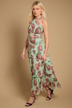 Robe Longue Étagée Plissée À Col Halter