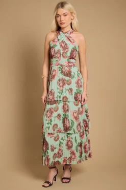 Robe Longue Étagée Plissée À Col Halter