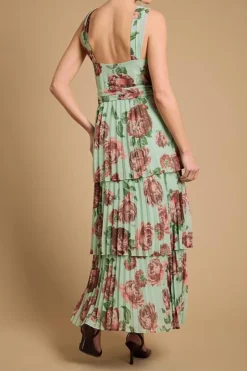 Robe Longue Étagée Plissée À Col Halter