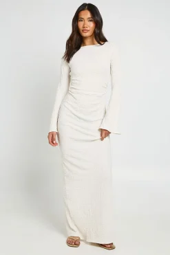 Robe Longue Texturée À Manches Évasées Et Dos Ouvert