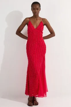 Robe Longue Tissée à Bretelles avec Volants et Ornements