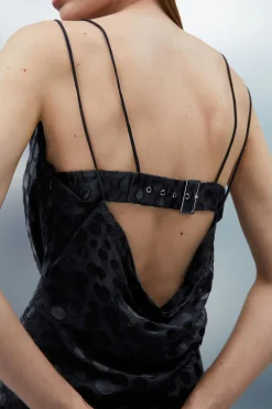 Robe Longue Tissée À Bretelles En Dévoré À Pois