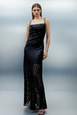 Robe Longue Tissée À Bretelles En Dévoré À Pois