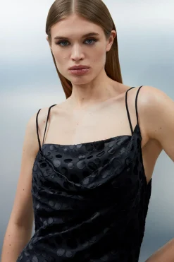 Robe Longue Tissée À Bretelles En Dévoré À Pois