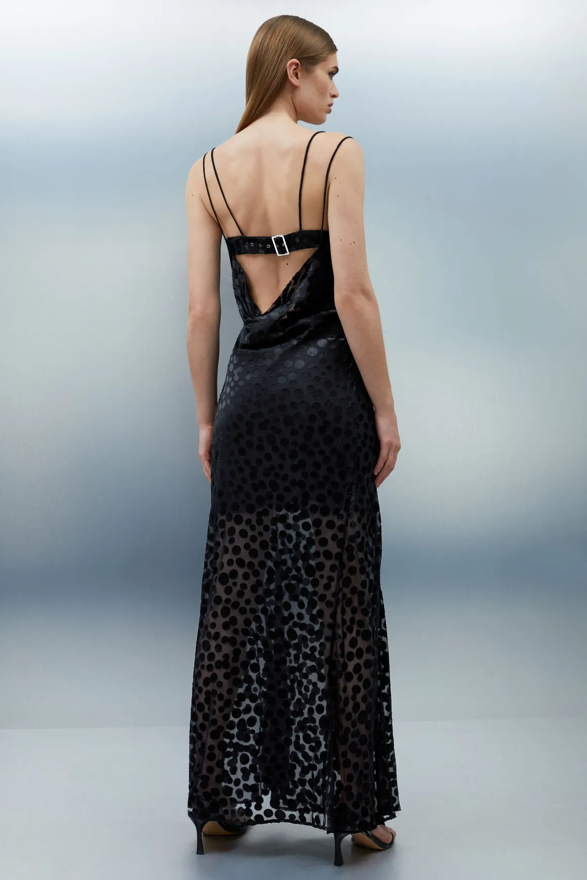 Robe Longue Tissée À Bretelles En Dévoré À Pois