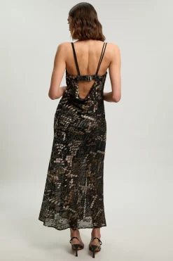 Robe Longue Tissée À Bretelles En Dévoré