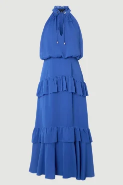 Robe Longue Tissée À Col Licou En Mousseline Froissée