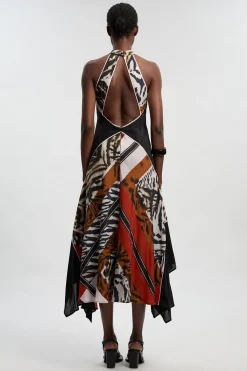 KarenMillen Robe Longue Tissée à Col Licou en Tencel Fluide Imprimé<Femme Toutes Les Robes|Robes