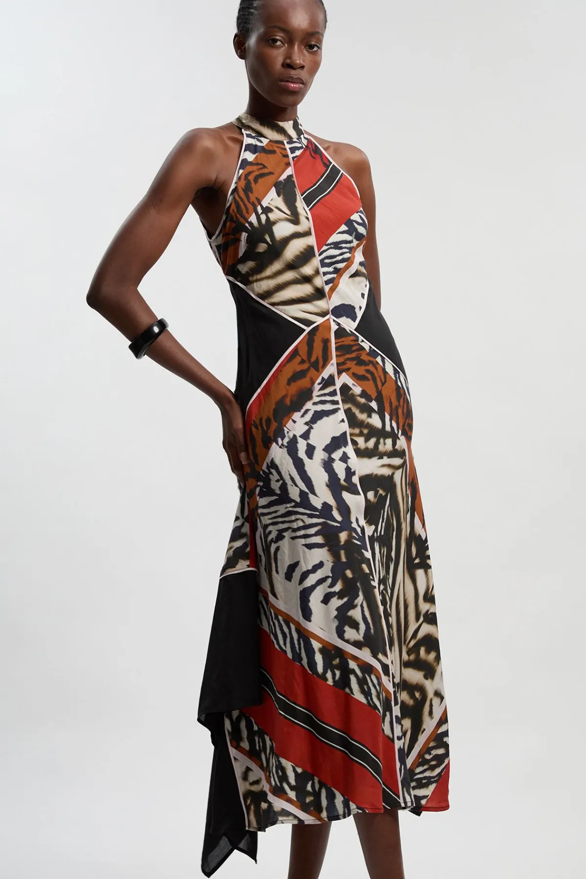 KarenMillen Robe Longue Tissée à Col Licou en Tencel Fluide Imprimé<Femme Toutes Les Robes|Robes