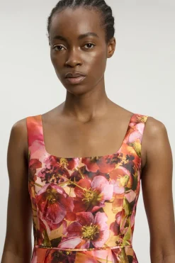 KarenMillen Robe Longue Tissée À Corset Imprimé Floral Orange En Sergé Jacquard Petite<Femme Robes|Robes Longues