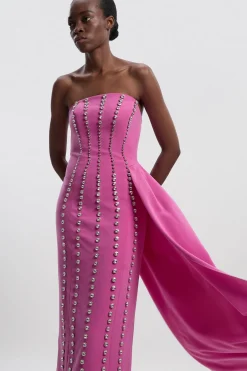 KarenMillen Robe Longue Tissée à Décolleté Plongeant Ornée de Cristaux - Taille Haute<Femme Robes|Robes Longues