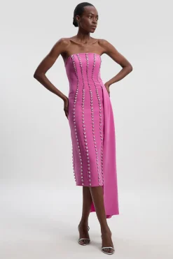 KarenMillen Robe Longue Tissée à Décolleté Plongeant Ornée de Cristaux - Taille Haute<Femme Robes|Robes Longues