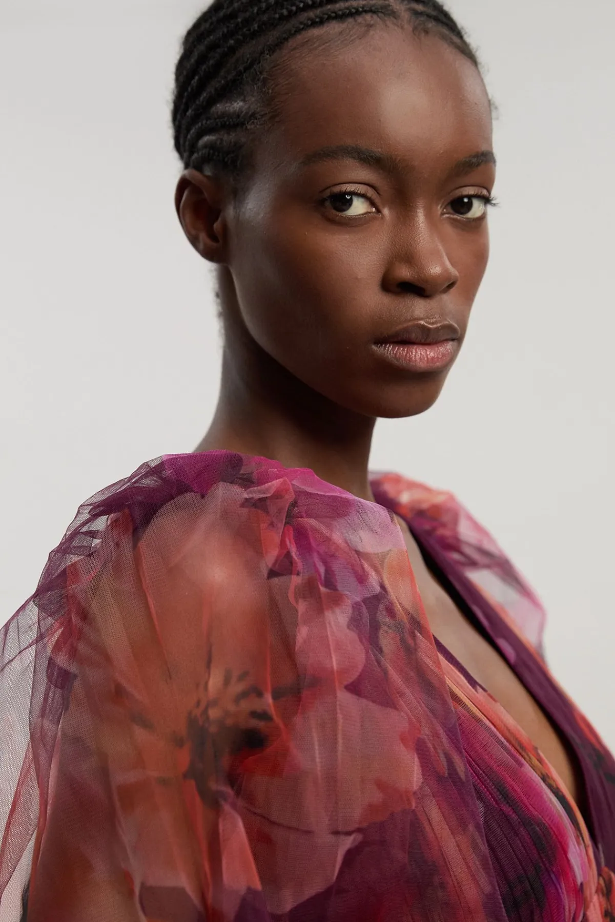 KarenMillen Robe Longue Tissée À Décolleté Plongeant Avec Manches Ballon En Tulle Fleuri<Femme Robes Bal De Promo|Robes À Manches Longues