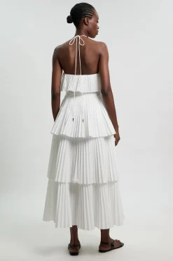 Robe Longue Tissée Dos Nu En Popeline De Coton Avec Détails Plissés Petite