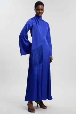 Robe Longue Tissée Drapée À Col Bénitier