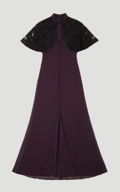 KarenMillen Robe Longue Tissée à Détail Cape Ajourée Ornée de Cristaux - Taille Petite<Femme Robes|Robe Invitée Mariage