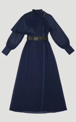 KarenMillen Robe Longue Tissée à Détail Cape Transparente Style Militaire<Femme Tops D’Automne|Tops