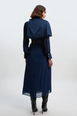 KarenMillen Robe Longue Tissée à Détail Cape Transparente Style Militaire<Femme Tops D’Automne|Tops